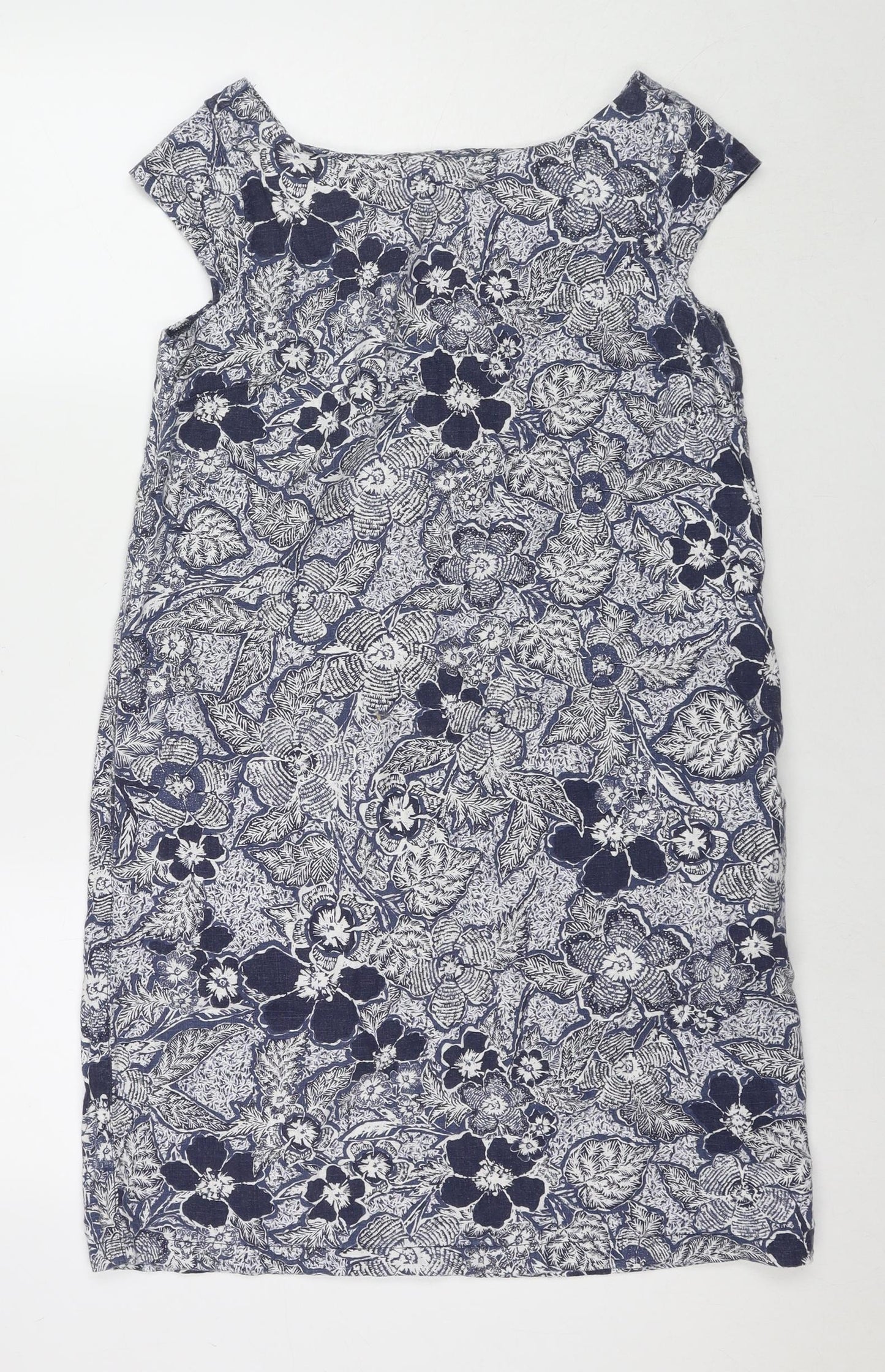 NEXT Womens Blue Floral Linen A-Line Size 10 Round Neck Pullover