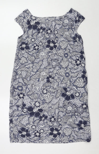 NEXT Womens Blue Floral Linen A-Line Size 10 Round Neck Pullover
