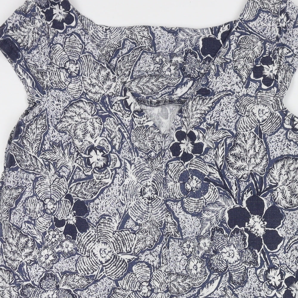 NEXT Womens Blue Floral Linen A-Line Size 10 Round Neck Pullover