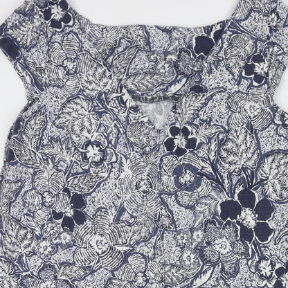 NEXT Womens Blue Floral Linen A-Line Size 10 Round Neck Pullover