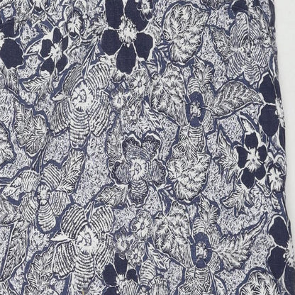 NEXT Womens Blue Floral Linen A-Line Size 10 Round Neck Pullover