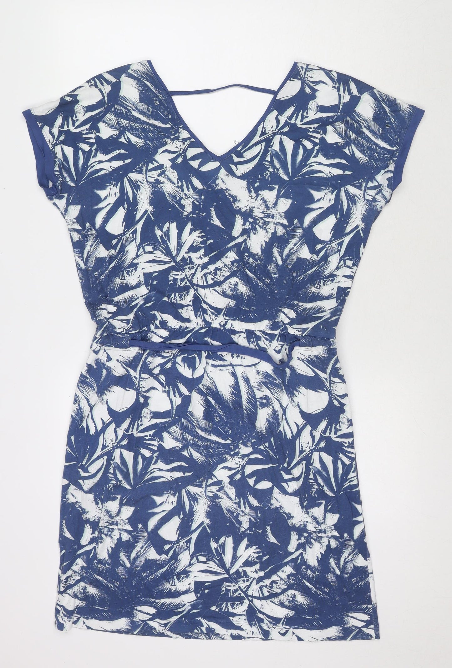 Sandwich Womens Blue Floral Cotton T-Shirt Dress Size M V-Neck Tie