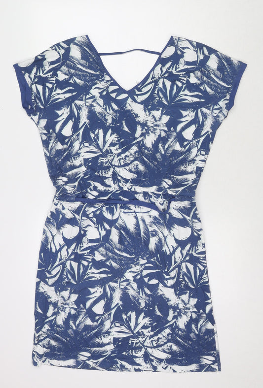 Sandwich Womens Blue Floral Cotton T-Shirt Dress Size M V-Neck Tie