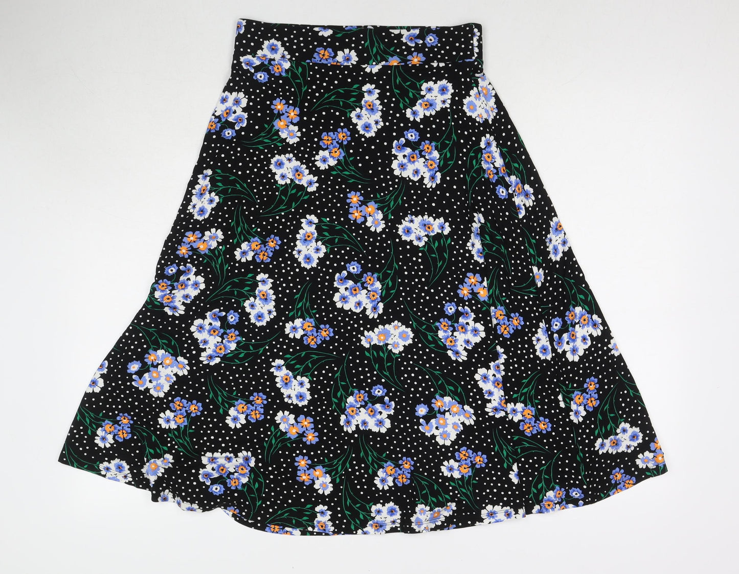 Marks and Spencer Womens Black Polka Dot Viscose Swing Skirt Size 8 - Flowers