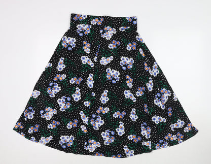 Marks and Spencer Womens Black Polka Dot Viscose Swing Skirt Size 8 - Flowers