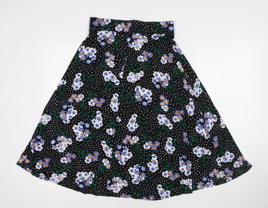 Marks and Spencer Womens Black Polka Dot Viscose Swing Skirt Size 8 - Flowers