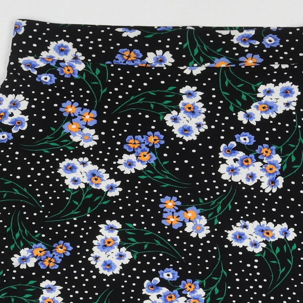 Marks and Spencer Womens Black Polka Dot Viscose Swing Skirt Size 8 - Flowers