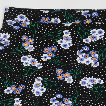 Marks and Spencer Womens Black Polka Dot Viscose Swing Skirt Size 8 - Flowers