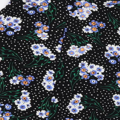 Marks and Spencer Womens Black Polka Dot Viscose Swing Skirt Size 8 - Flowers