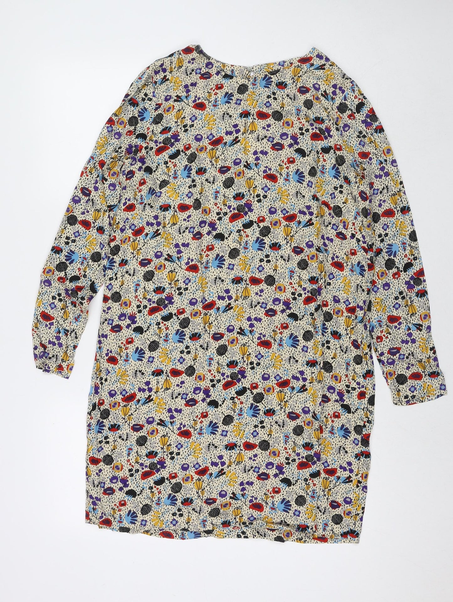 H&M Womens Multicoloured Floral Viscose A-Line Size 12 Round Neck Button