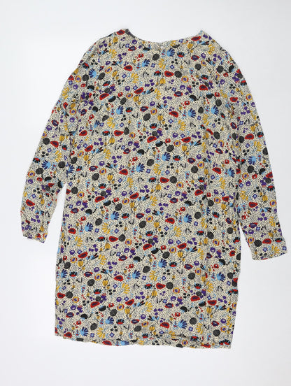 H&M Womens Multicoloured Floral Viscose A-Line Size 12 Round Neck Button