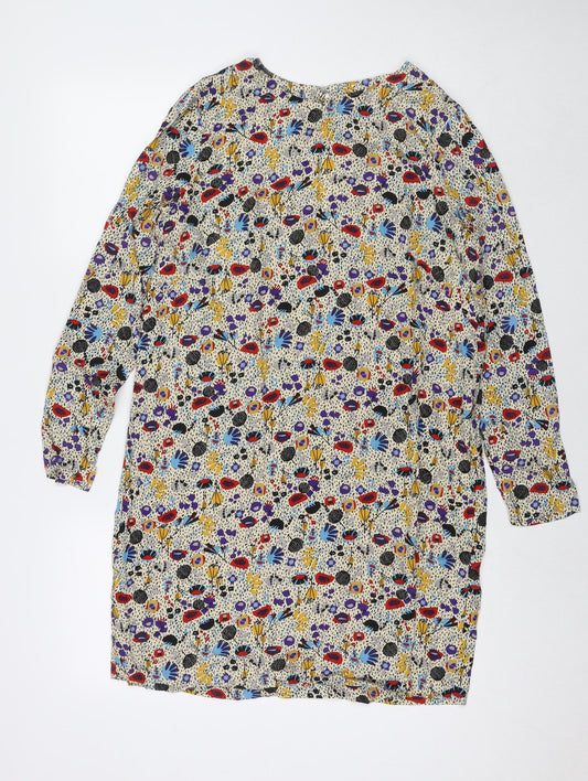 H&M Womens Multicoloured Floral Viscose A-Line Size 12 Round Neck Button
