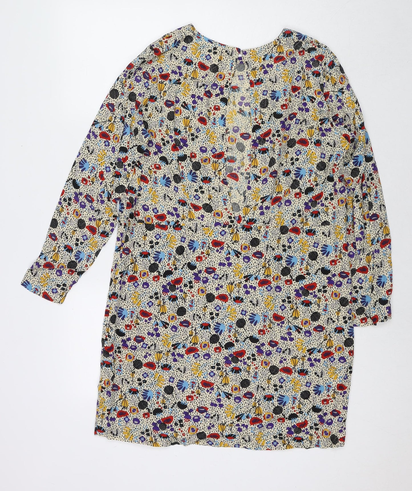 H&M Womens Multicoloured Floral Viscose A-Line Size 12 Round Neck Button