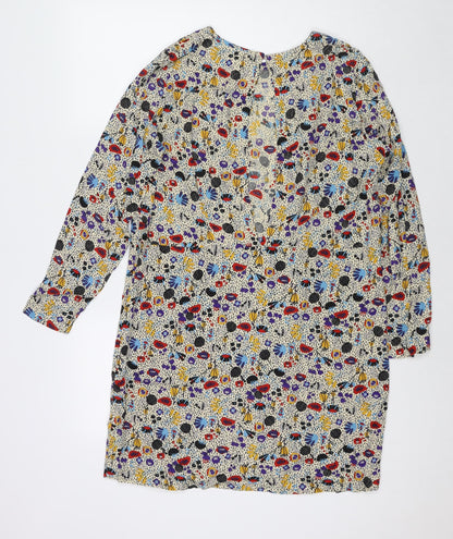 H&M Womens Multicoloured Floral Viscose A-Line Size 12 Round Neck Button