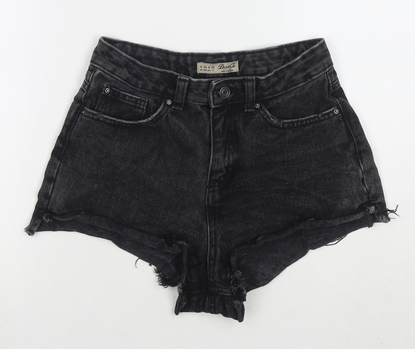 Denim & Co. Womens Black Cotton Hot Pants Shorts Size 8 L3 in Regular Zip