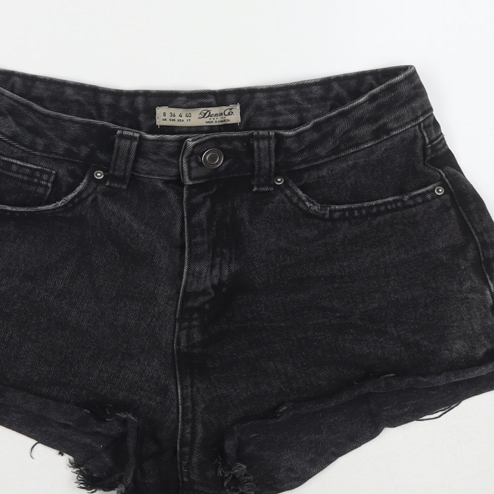 Denim & Co. Womens Black Cotton Hot Pants Shorts Size 8 L3 in Regular Zip