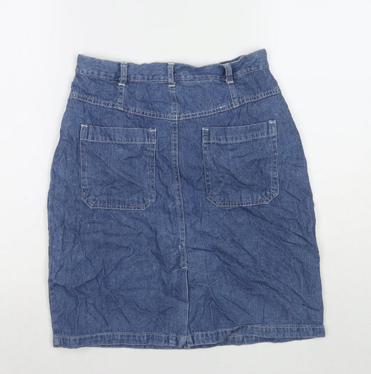 HPO Womens Blue Cotton A-Line Skirt Size 8 Zip