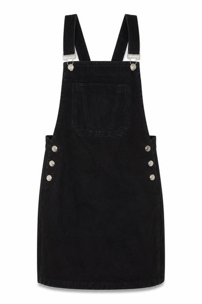 Papaya Womens Black Cotton Pinafore/Dungaree Dress Size 8 Square Neck Button