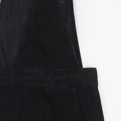 Papaya Womens Black Cotton Pinafore/Dungaree Dress Size 8 Square Neck Button