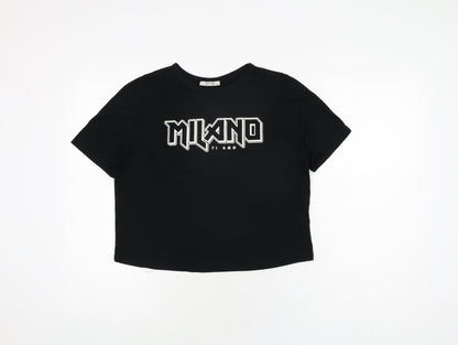 Womens UK Size L Zara Black Basic T-Shirt