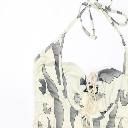 The Kript Womens Ivory Geometric Polyester Mini Size L Halter Tie