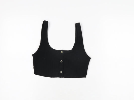 Womens UK Size 10 Topshop Black Cropped T-Shirt