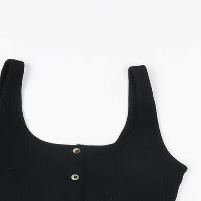 Womens UK Size 10 Topshop Black Cropped T-Shirt