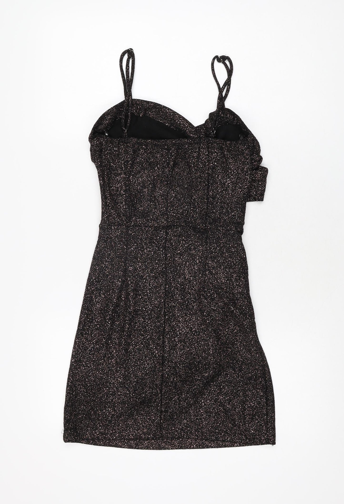 Amy & Clo in Vogue Womens Black Geometric Polyester Bodycon Size S V-Neck Pullover