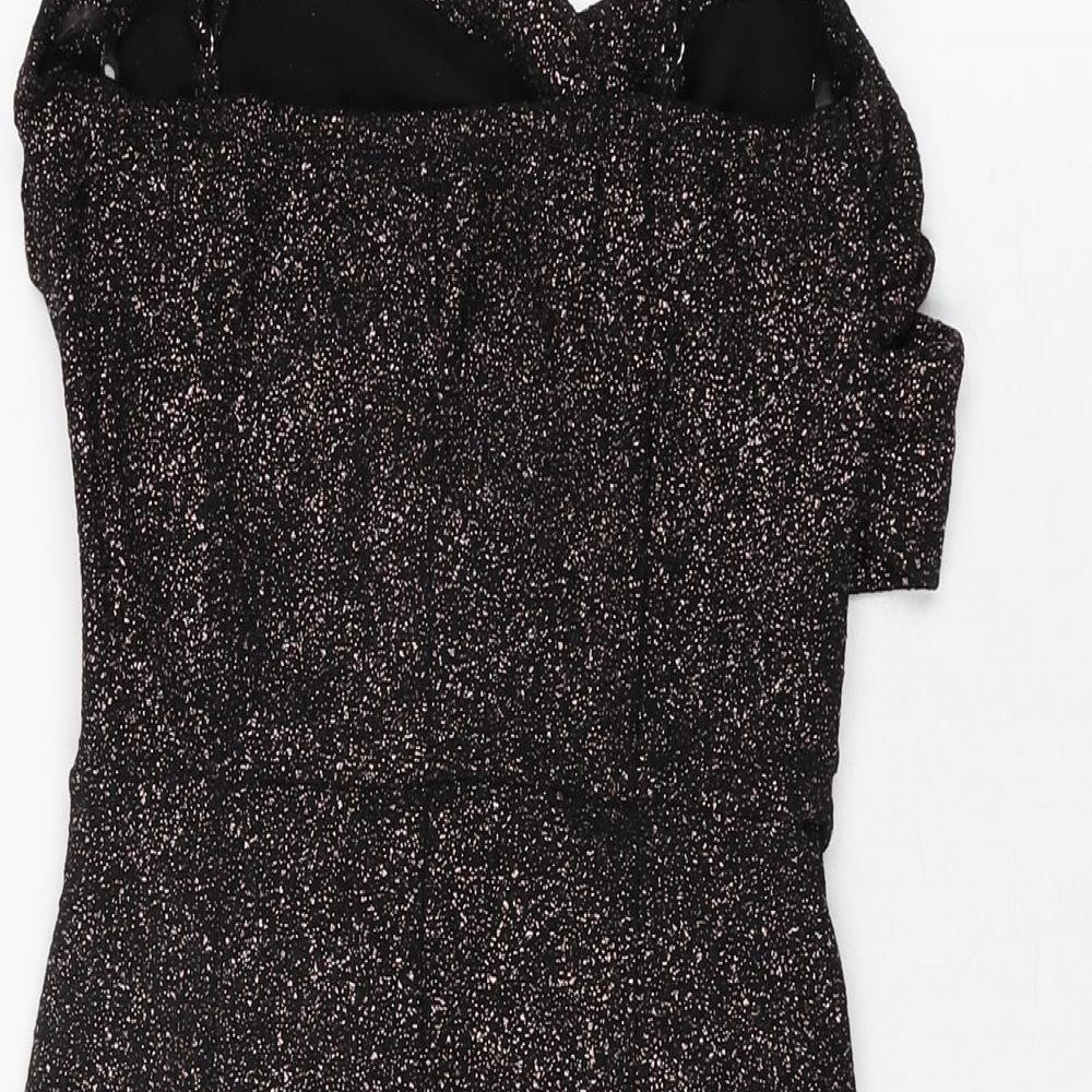 Amy & Clo in Vogue Womens Black Geometric Polyester Bodycon Size S V-Neck Pullover