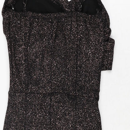 Amy & Clo in Vogue Womens Black Geometric Polyester Bodycon Size S V-Neck Pullover