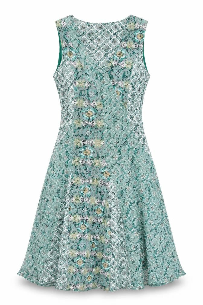 Marks and Spencer Womens Green Geometric Polyester A-Line Size 10 V-Neck Pullover