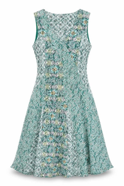 Marks and Spencer Womens Green Geometric Polyester A-Line Size 10 V-Neck Pullover