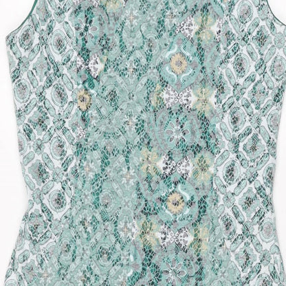 Marks and Spencer Womens Green Geometric Polyester A-Line Size 10 V-Neck Pullover