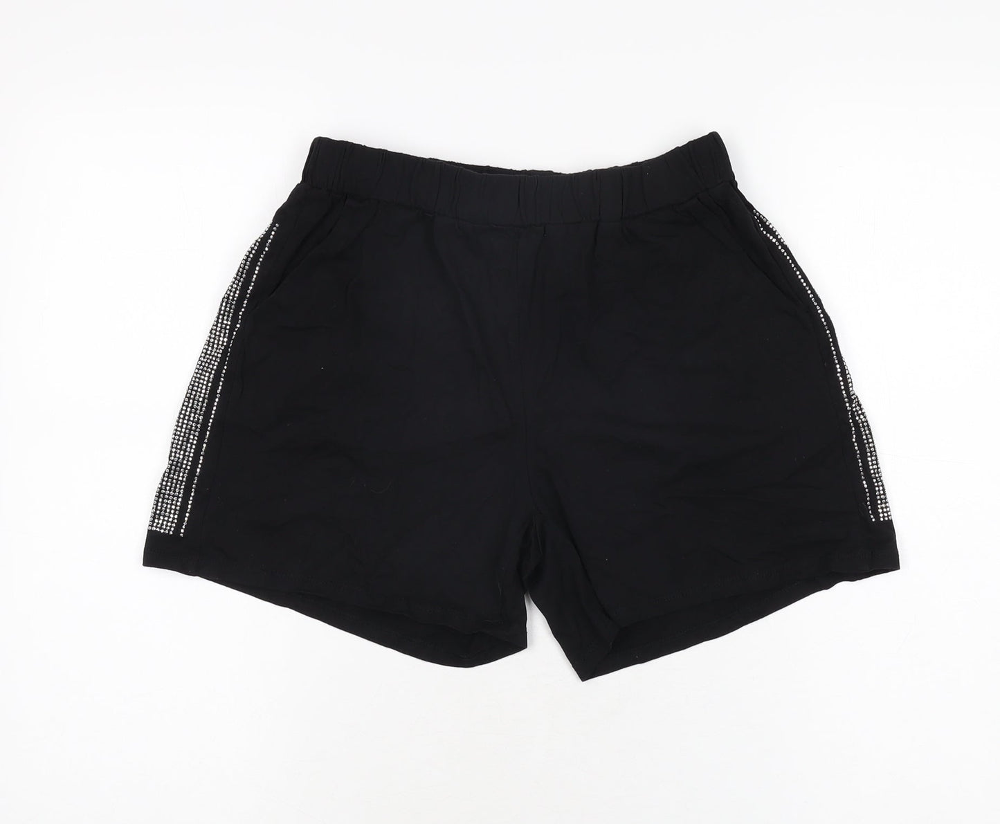 L'olive Verte Womens Black Cotton Sweat Shorts Size L L4 in Regular Pull On