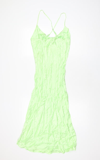 Bershk Womens Green Viscose Slip Dress Size M V-Neck Pullover