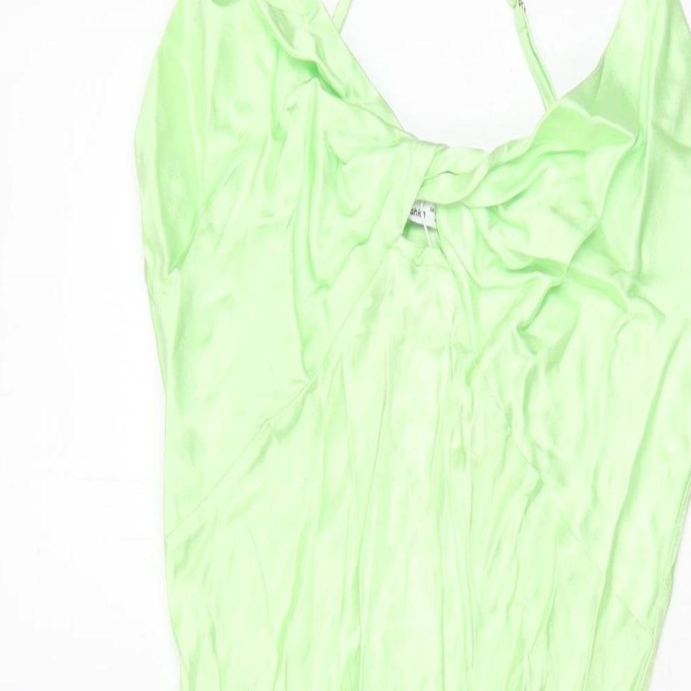 Bershk Womens Green Viscose Slip Dress Size M V-Neck Pullover