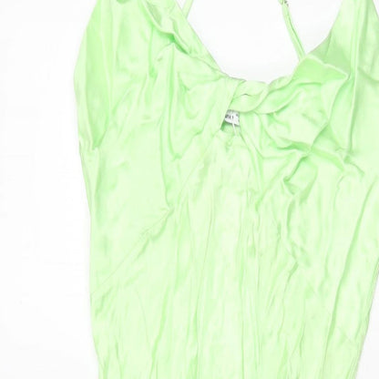 Bershk Womens Green Viscose Slip Dress Size M V-Neck Pullover