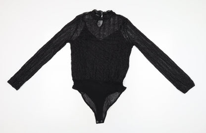 New Look Womens Black Polyamide Bodysuit One-Piece Size 10 Snap