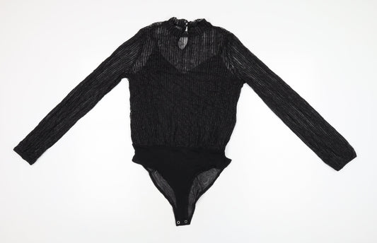 New Look Womens Black Polyamide Bodysuit One-Piece Size 10 Snap