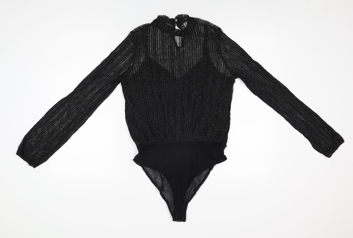 New Look Womens Black Polyamide Bodysuit One-Piece Size 10 Snap