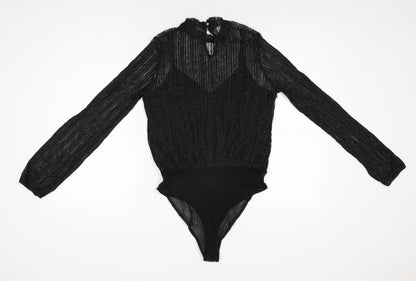 New Look Womens Black Polyamide Bodysuit One-Piece Size 10 Snap