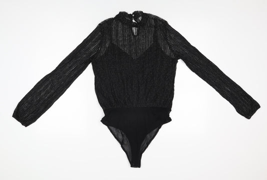 New Look Womens Black Polyamide Bodysuit One-Piece Size 10 Snap