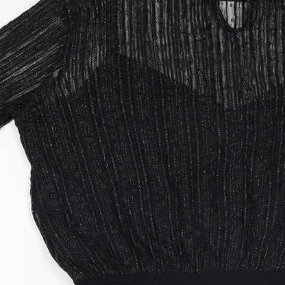 New Look Womens Black Polyamide Bodysuit One-Piece Size 10 Snap