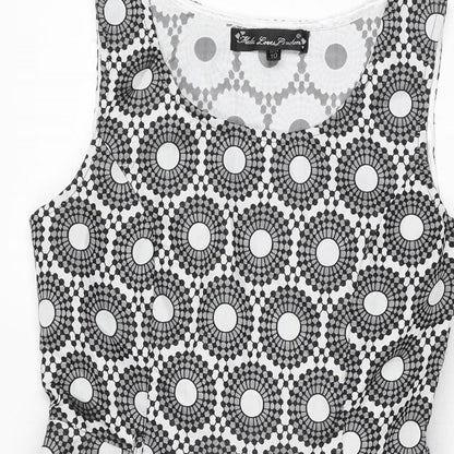 Mela Loves London Womens White Geometric Polyester Skater Dress Size 10 Round Neck Zip