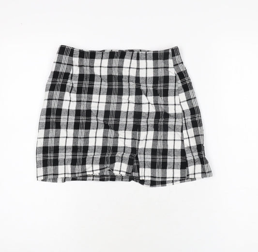 ASOS Womens Black Plaid Cotton Mini Skirt Size 8 Zip