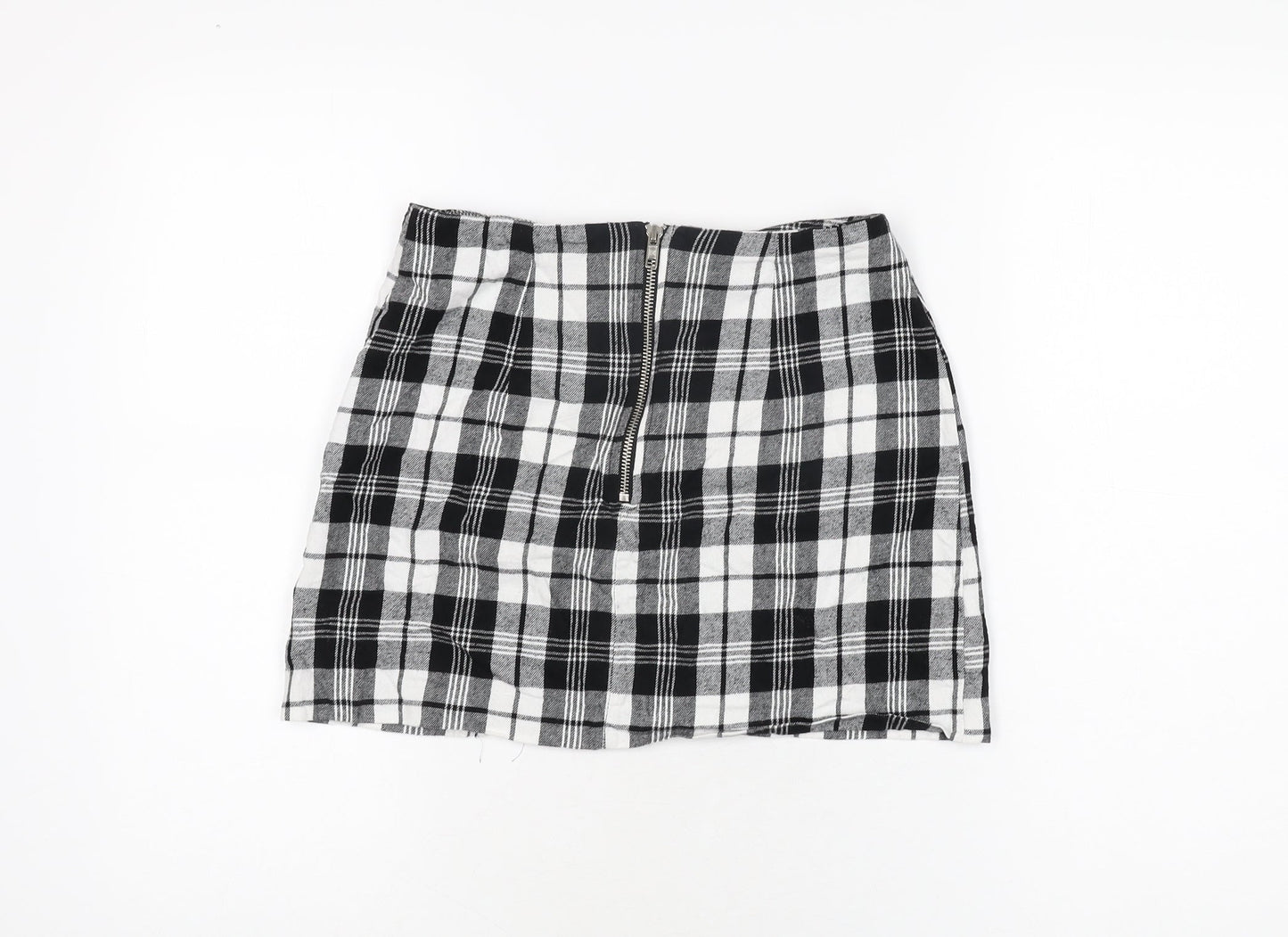ASOS Womens Black Plaid Cotton Mini Skirt Size 8 Zip