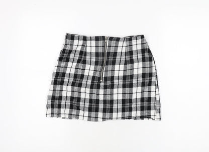 ASOS Womens Black Plaid Cotton Mini Skirt Size 8 Zip