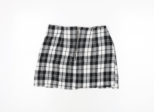 ASOS Womens Black Plaid Cotton Mini Skirt Size 8 Zip