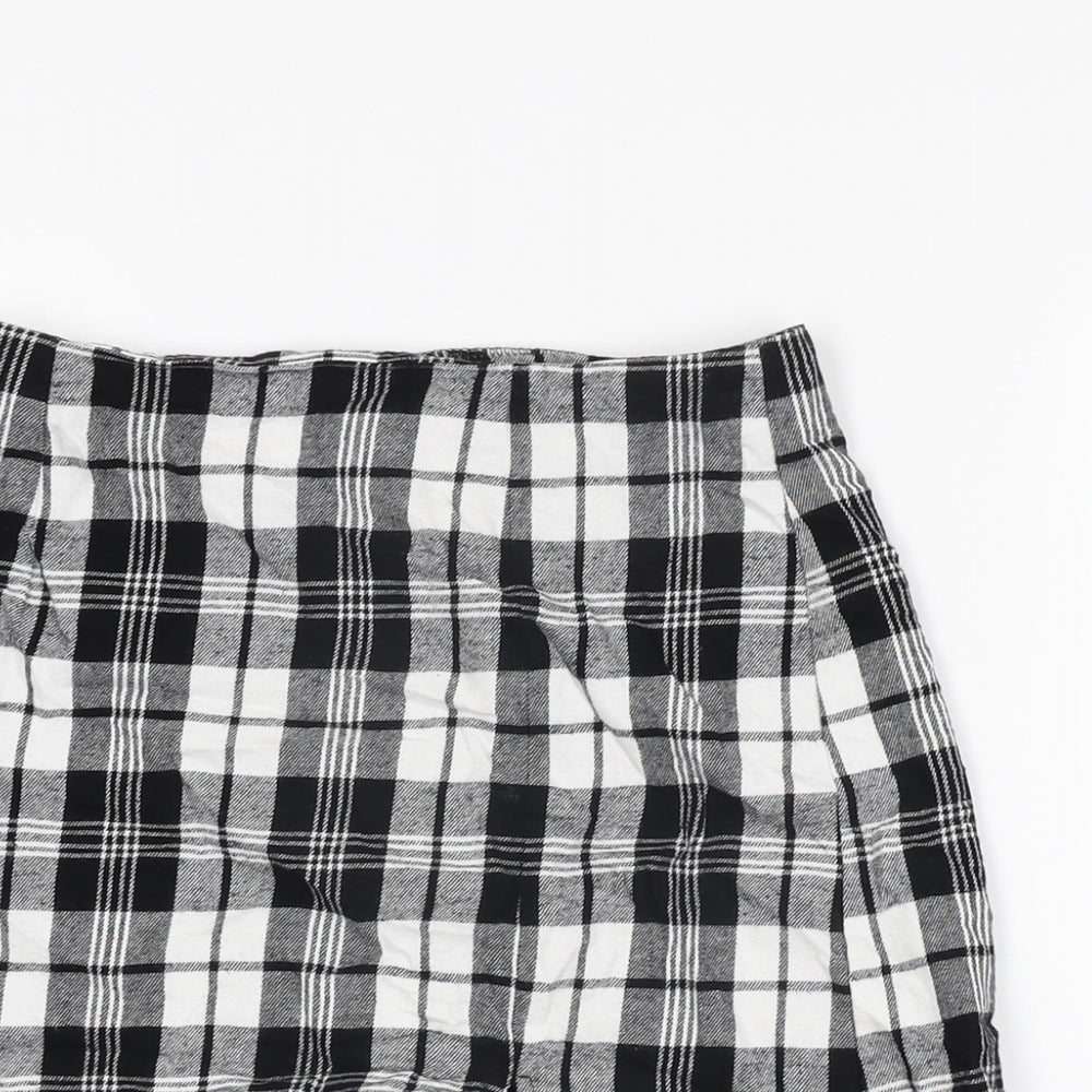 ASOS Womens Black Plaid Cotton Mini Skirt Size 8 Zip