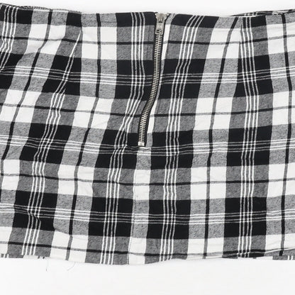 ASOS Womens Black Plaid Cotton Mini Skirt Size 8 Zip